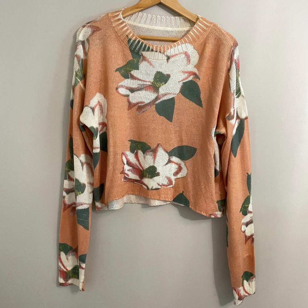 Peach Floral Lightweight Knit Sweater